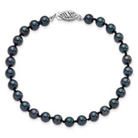 14K White Gold 5-6mm Black Round Akoya Saltwater Cultured Pearl Bracelet, 7" view 3