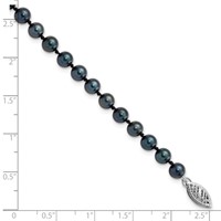 14K White Gold 5-6mm Black Round Akoya Saltwater Cultured Pearl Bracelet, 7" view 4
