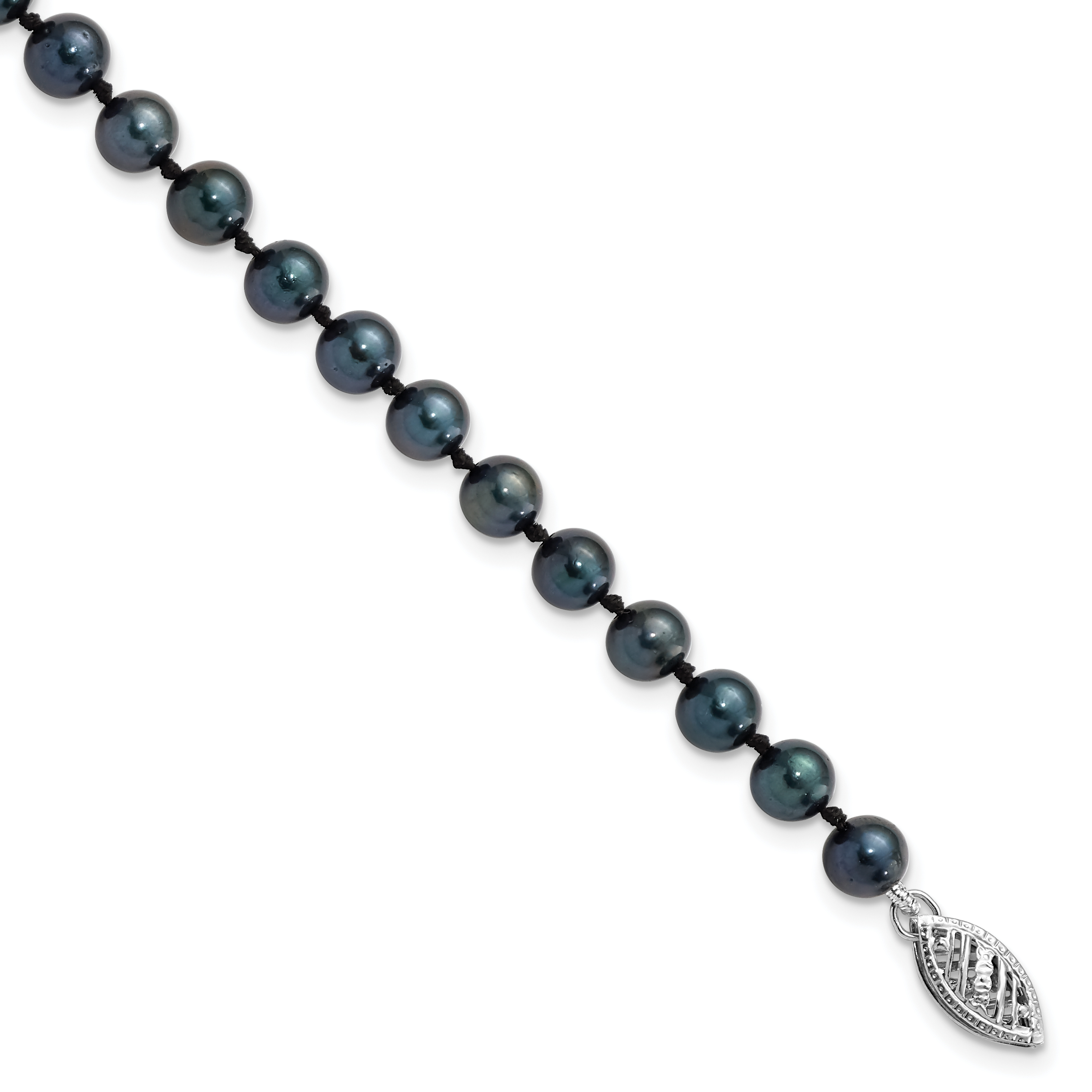 14k White Gold 5-6mm Black Round Akoya Saltwater Cultured Pearl 7 inch Bracelet (PLB50-7)