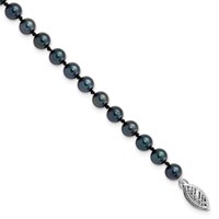 14K White Gold 5-6mm Black Round Akoya Saltwater Cultured Pearl Bracelet, 7" view 1