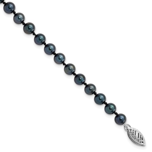 14K White Gold 5-6mm Black Round Akoya Saltwater Cultured Pearl Bracelet, 7"