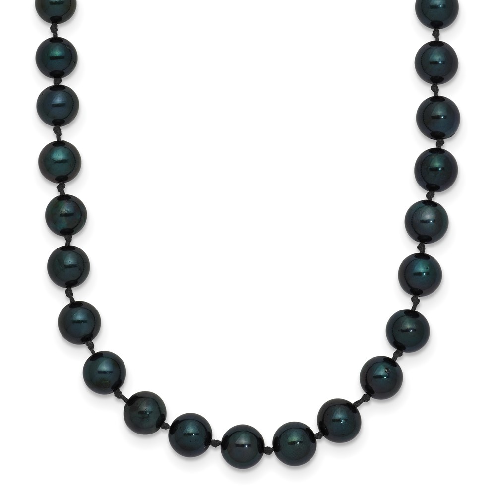 14k White Gold 5-6mm Black Round Akoya Saltwater Cultured Pearl 20 inch Necklace (PLB50-20)
