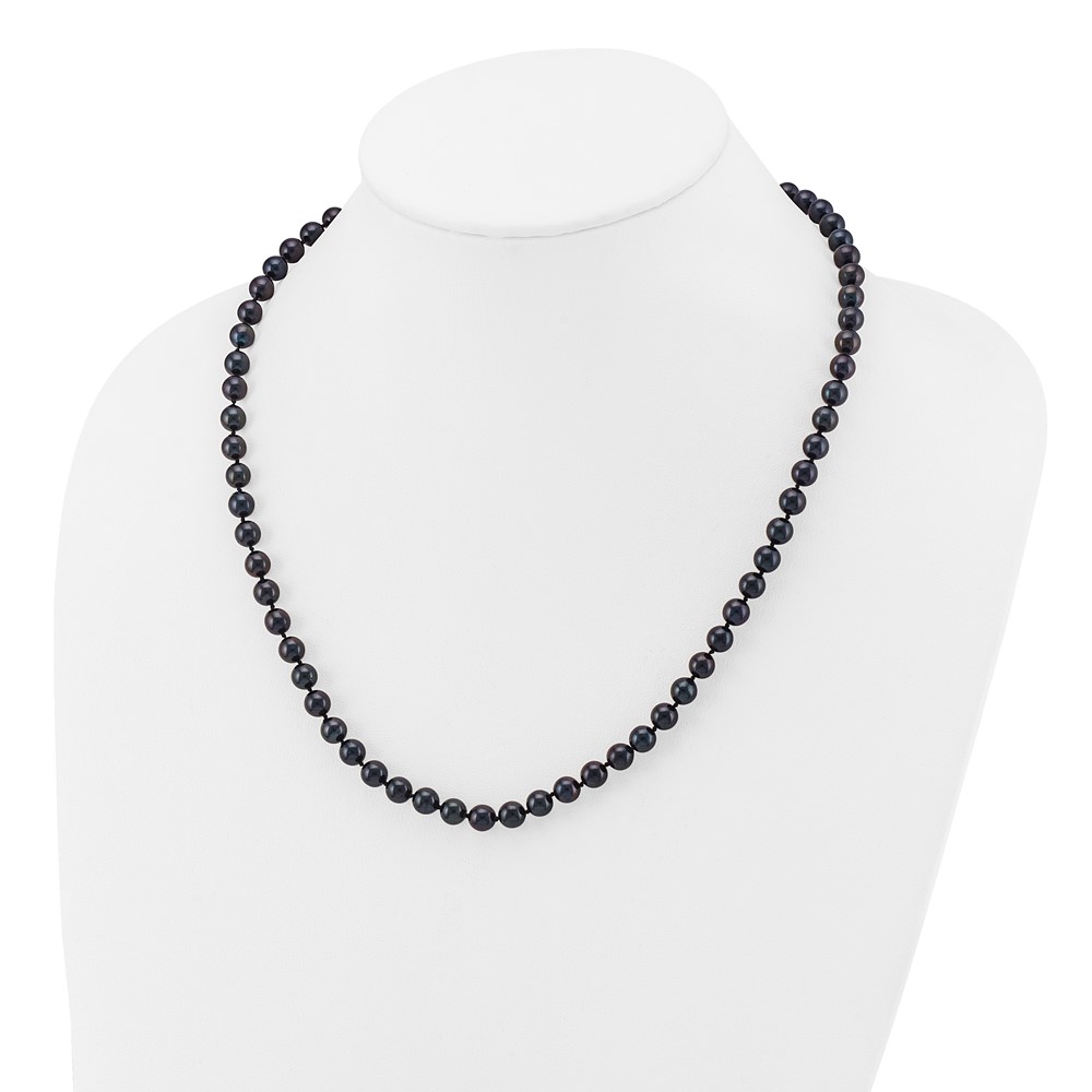 14k White Gold 6-7mm Black Round Akoya Saltwater Cultured Pearl 20 inch Necklace (PLB60-20)