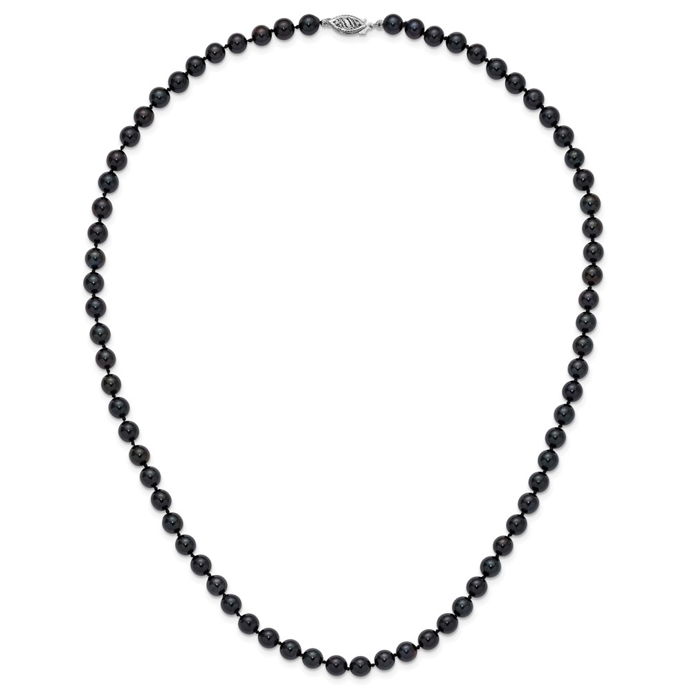 14k White Gold 6-7mm Black Round Akoya Saltwater Cultured Pearl 20 inch Necklace (PLB60-20)