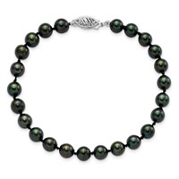14K White Gold 6-7mm Black Round Akoya Saltwater Cultured Pearl Bracelet, 7" view 4