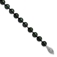 14K White Gold 6-7mm Black Round Akoya Saltwater Cultured Pearl Bracelet, 7" view 1