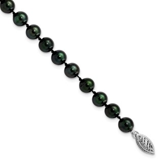 14k White Gold 6-7mm Black Round Saltwater Akoya Cultured Pearl 8 inch Bracelet
