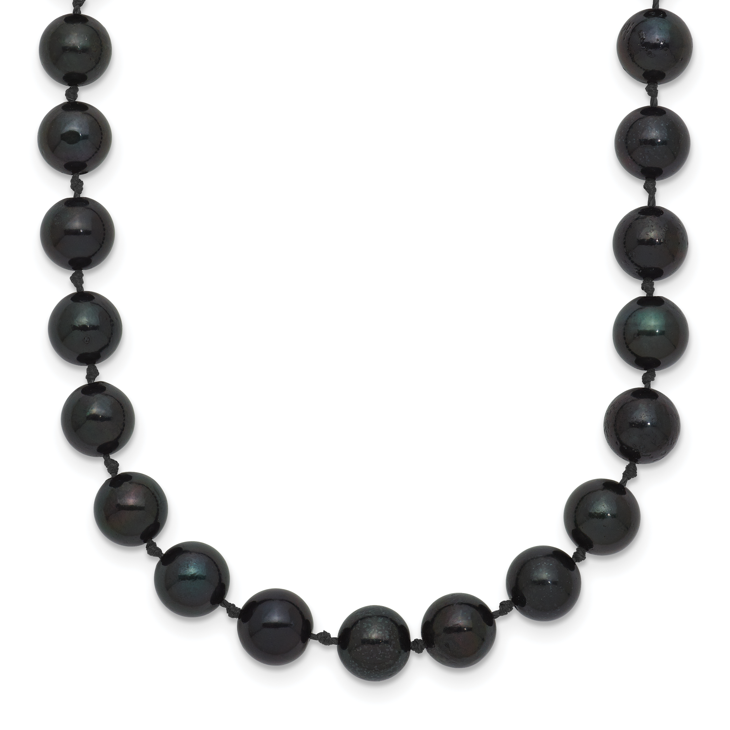 14k White Gold 6-7mm Black Round Akoya Saltwater Cultured Pearl 16 inch Necklace (PLB60-16)