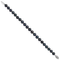 14K White Gold 7-8mm Black Round Akoya Saltwater Cultured Pearl Bracelet, 7" view 2