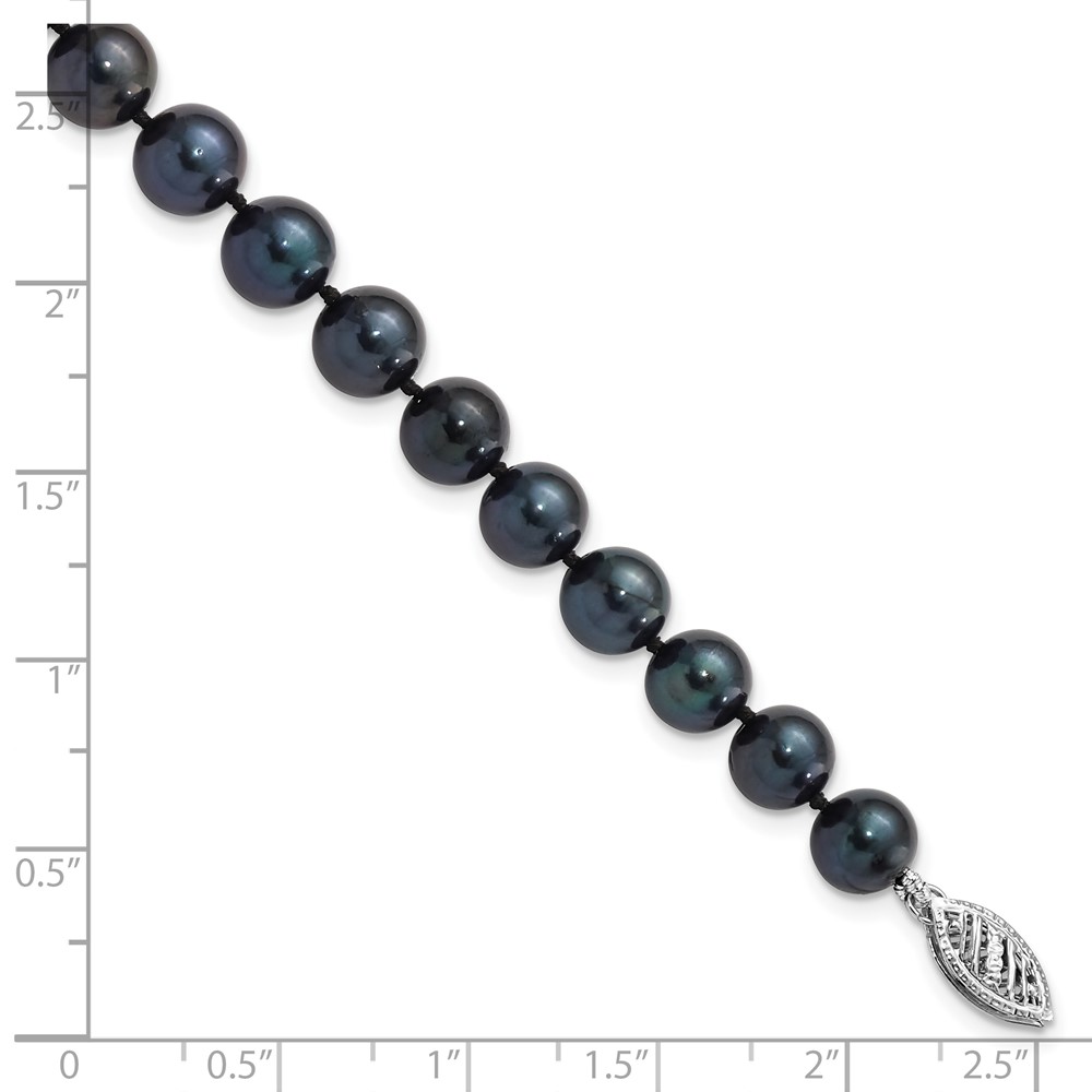 14k White Gold 7-8mm Black Round Akoya Saltwater Cultured Pearl 7 inch Bracelet (PLB70-7)
