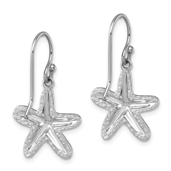Sterling Silver Rhodium-plated Polished Gold-tone Star Fish Dangle Earrings
