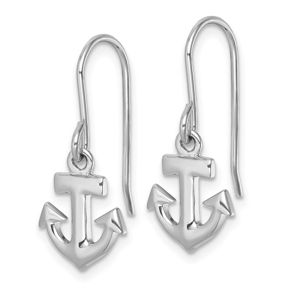 Sterling Silver Rhodium-Plated Polished Anchor Dangle Earrings