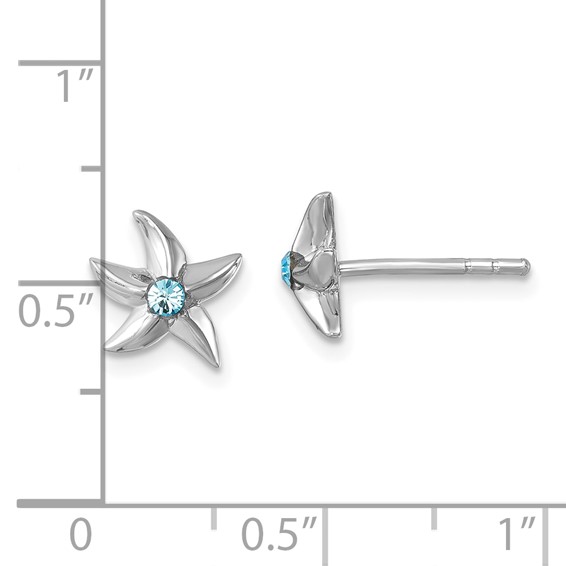 Sterling Silver Rhodium-plated Polished Crystal Starfish Post Earrings