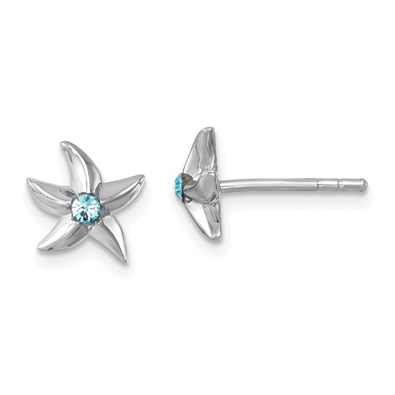 Sterling Silver Rhodium-plated Polished Crystal Starfish Post Earrings