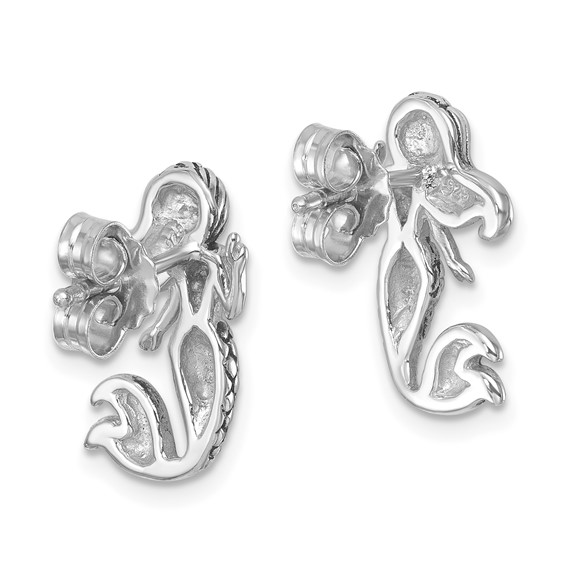 Sterling Silver Rhodium-Plated Antiqued Mermaid Earrings