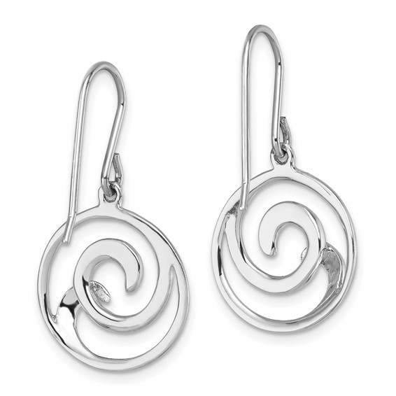 Sterling Silver Rhodium-Plated Polished and Brushed Double Wave Dangle Earrings