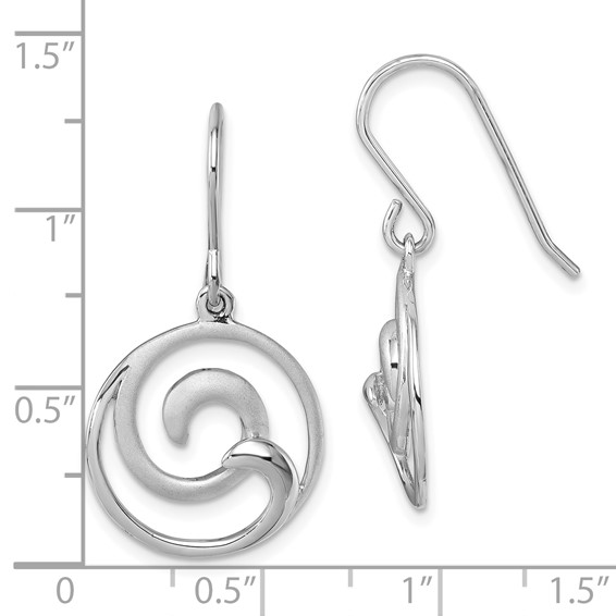 Sterling Silver Rhodium-Plated Polished and Brushed Double Wave Dangle Earrings