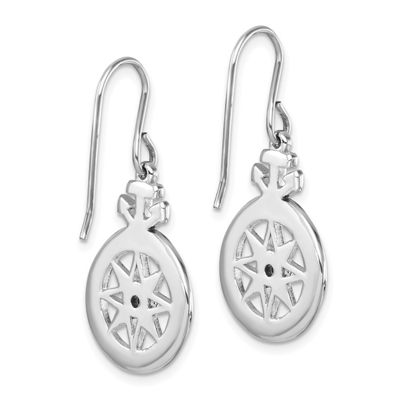 Sterling Silver Rhodium-Plated Polished CZ Compass Dangle Earrings