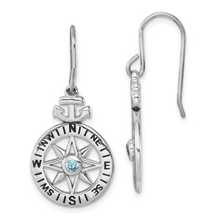 Sterling Silver Rhodium-Plated Polished CZ Compass Dangle Earrings