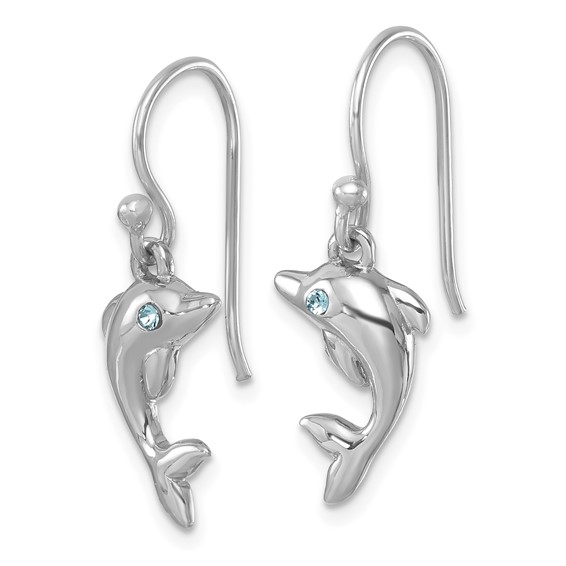 Sterling Silver Rhodium-plated Polished Dolphin Dangle Earrings