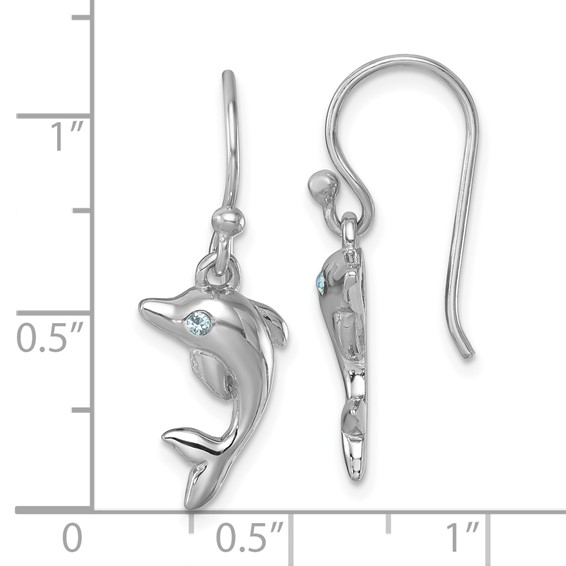 Sterling Silver Rhodium-plated Polished Dolphin Dangle Earrings