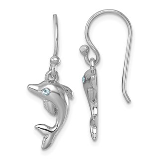 Sterling Silver Rhodium-plated Polished Dolphin Dangle Earrings