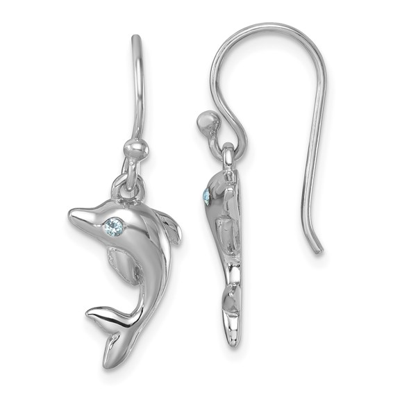 Sterling Silver Rhodium-plated Polished Dolphin Dangle Earrings