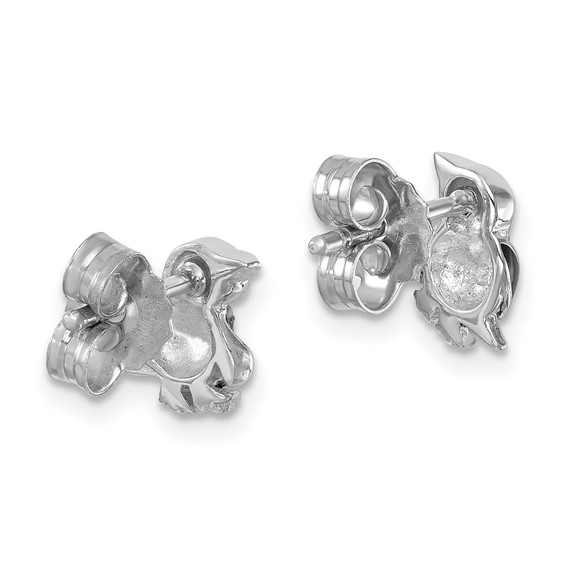 Sterling Silver Rhodium-plated Polished Enamel Penguin Post Earrings