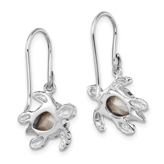 Sterling Silver Rhodium-plated Polished and Antiqued Blue Crystal Turtle Dangle Earrings