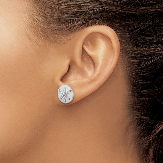 Sterling Silver Rhodium-Plated Textured Sand Dollar Post Earrings