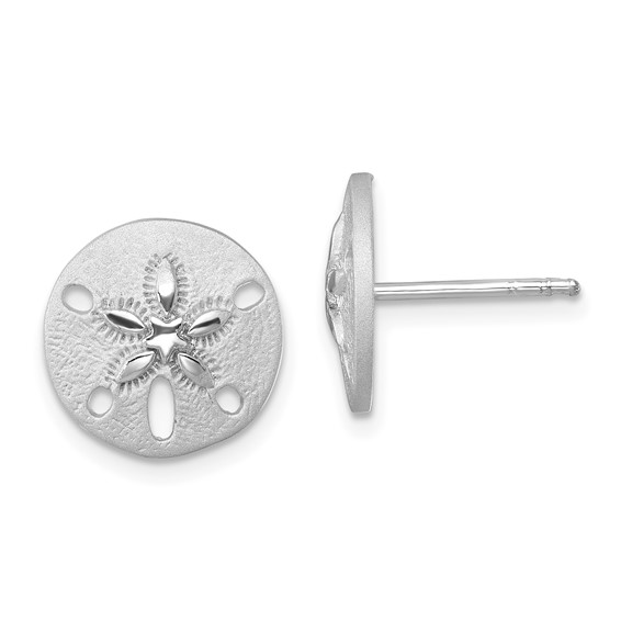 Sterling Silver Rhodium-Plated Textured Sand Dollar Post Earrings