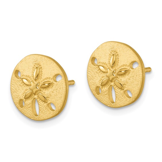 Sterling Silver Rhodium-plated Brushed and Polished Gold-tone Sand Dollar Post Earrings
