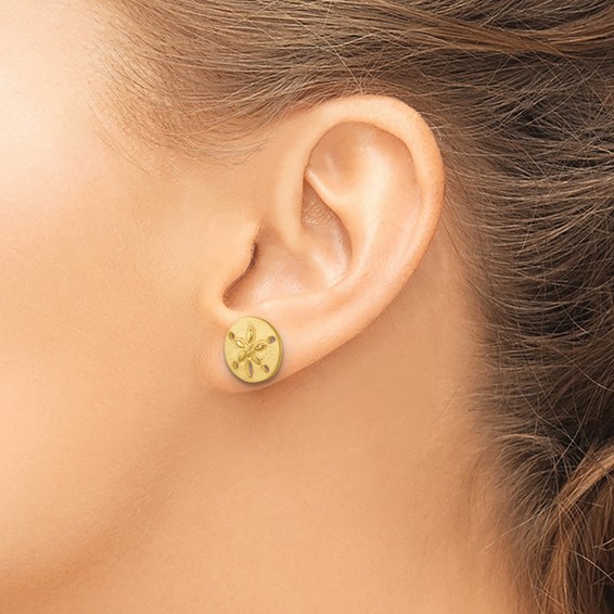 Sterling Silver Rhodium-plated Brushed and Polished Gold-tone Sand Dollar Post Earrings