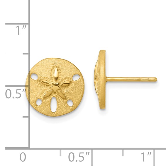 Sterling Silver Rhodium-plated Brushed and Polished Gold-tone Sand Dollar Post Earrings