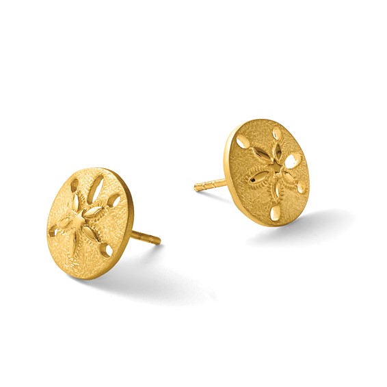 Sterling Silver Rhodium-plated Brushed and Polished Gold-tone Sand Dollar Post Earrings