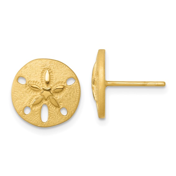 Sterling Silver Rhodium-plated Brushed and Polished Gold-tone Sand Dollar Post Earrings