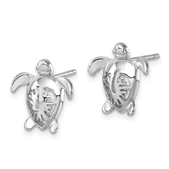 Sterling Silver Rhodium-Plated Polished Flower Back Turtle Post Earrings