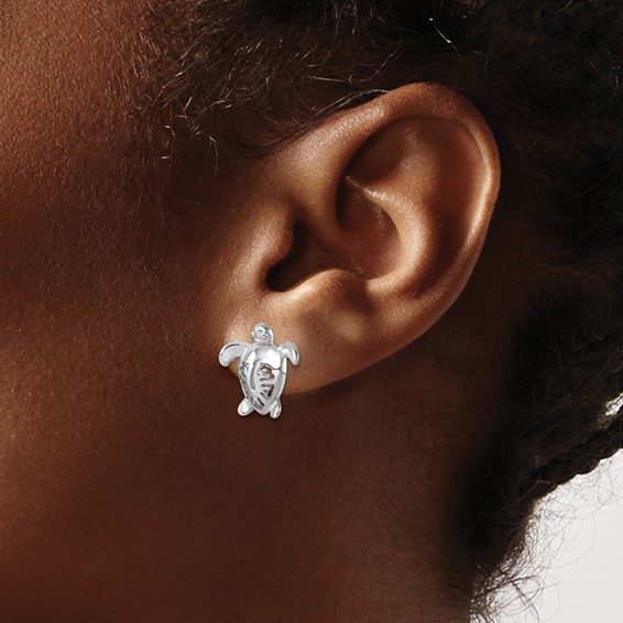 Sterling Silver Rhodium-Plated Polished Flower Back Turtle Post Earrings