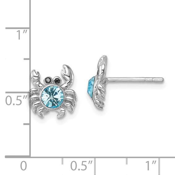 Sterling Silver Rhodium-plated Polished Blue Crystal Crab Post Earrings