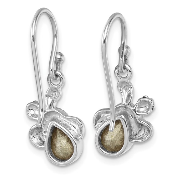 Sterling Silver Rhodium-Plated Antiqued Blue Crystal Hatching Turtle Dangle Earrings