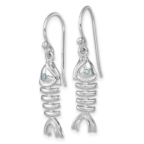 Sterling Silver Rhodium-plated Polished Crystal Eye Bonefish Dangle Earring