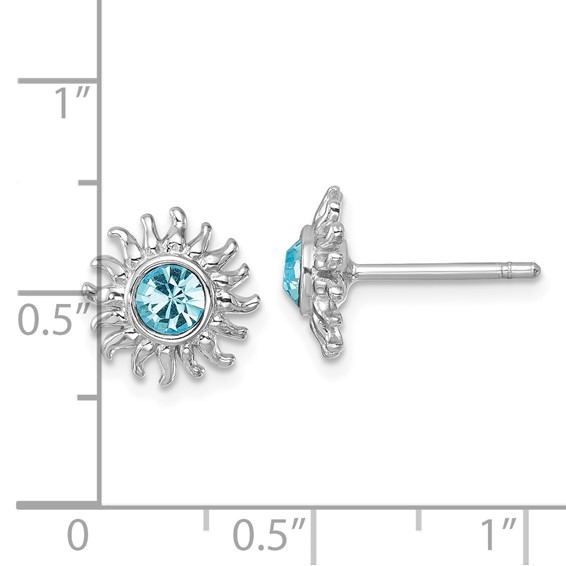 Sterling Silver Rhodium-Plated Polished Blue Crystal Sun Post Earrings