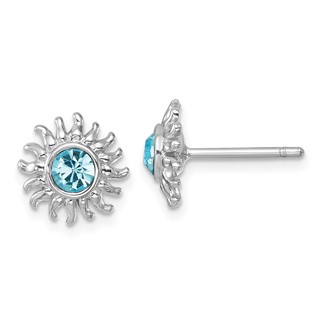 Sterling Silver Rhodium-Plated Polished Blue Crystal Sun Post Earrings