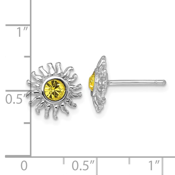 Sterling Silver Rhodium-Plated Polished Yellow Crystal Sun Post Earrings