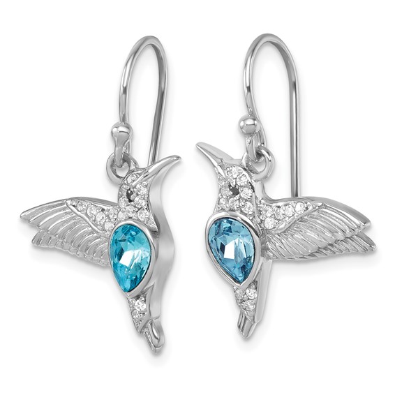 Sterling Silver Rhodium-plated Polished Crystal Inlay Hummingbird Dangle Earrings