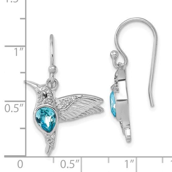 Sterling Silver Rhodium-plated Polished Crystal Inlay Hummingbird Dangle Earrings