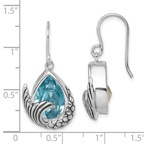 Sterling Silver Rhodium-plated Crystal Mermaid Tail Dangle Earrings