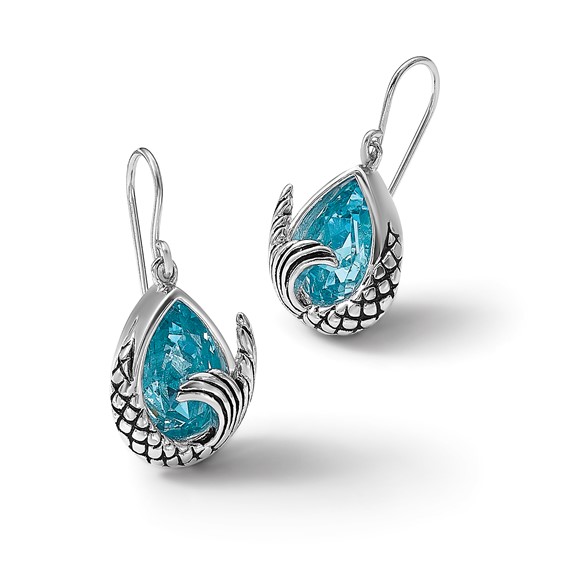 Sterling Silver Rhodium-plated Crystal Mermaid Tail Dangle Earrings