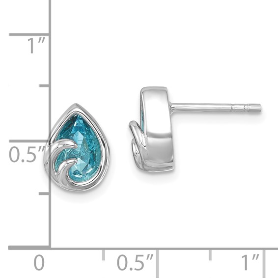 Sterling Silver Rhodium-Plated Polished Crystal Wave Post Earrings