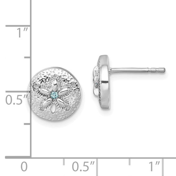 Sterling Silver Rhodium-Plated Textured Crystal Sand Dollar Post Earrings